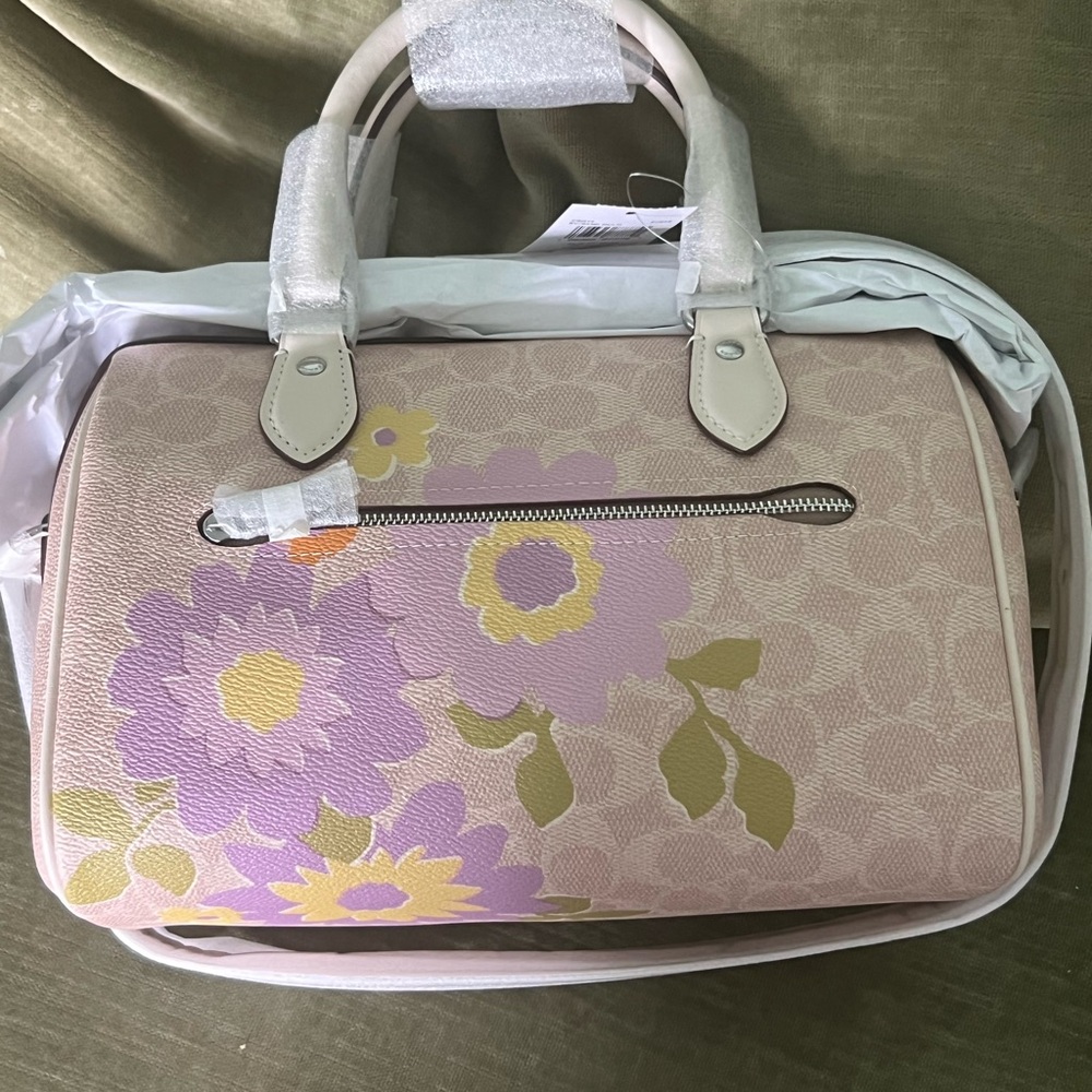 Coach Cream and Purple Satchel with Whimsical Floral Design